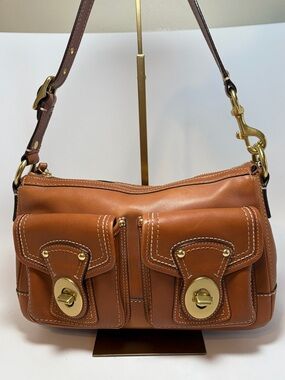 SOLD Coach Y2K Legacy Double Turn Lock Shoulder Bag Leather Butterscotch #12868